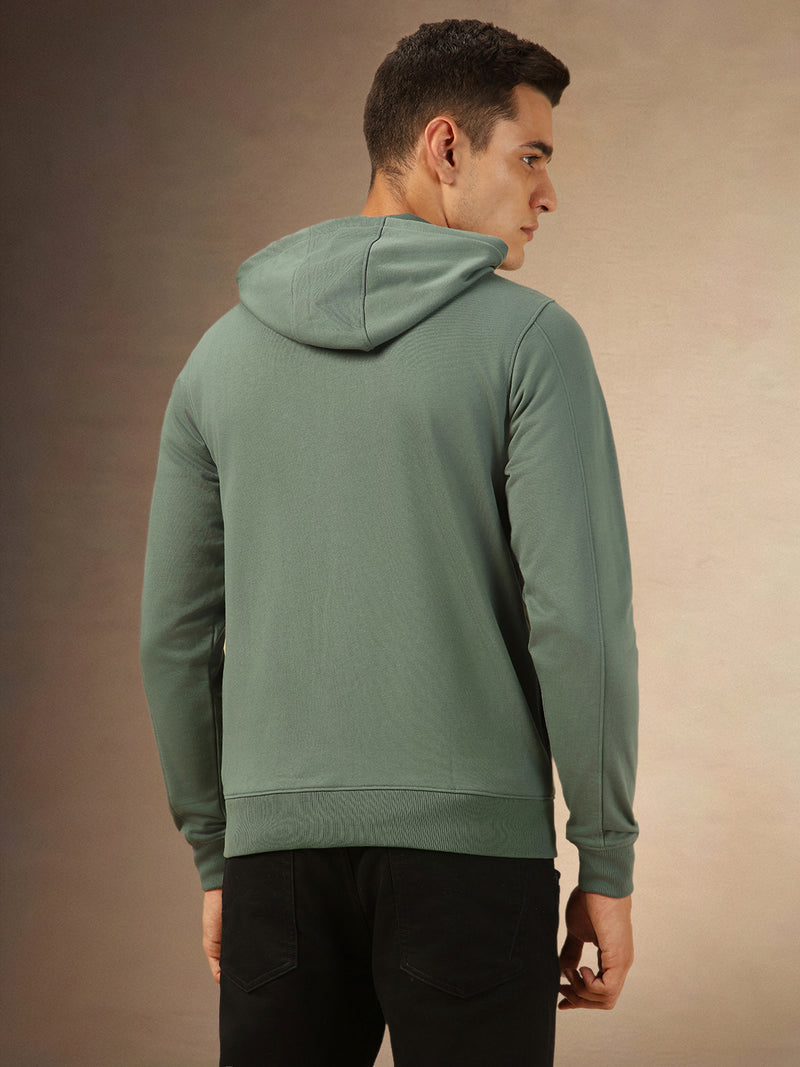 Men's Olive Full Sleeves Hooded Front-open Hoodie