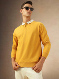 Men's Solid Mustard Polo collar Full Sleeves Sweatshirt