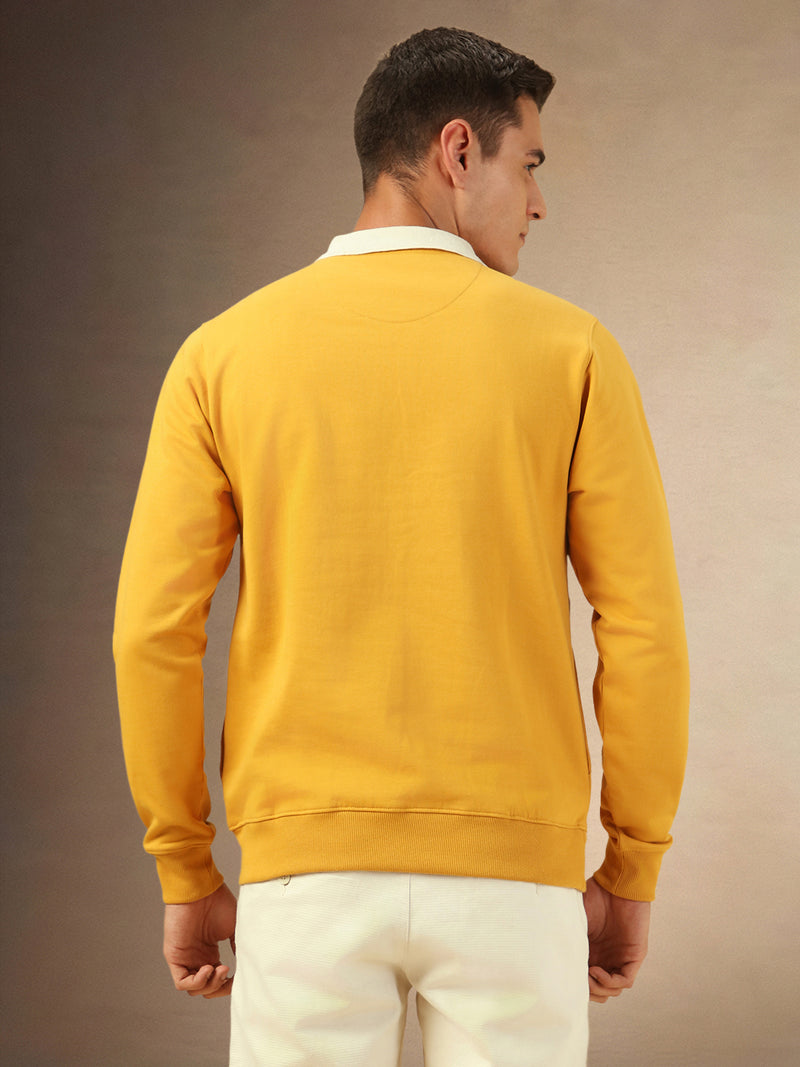 Men's Solid Mustard Polo collar Full Sleeves Sweatshirt