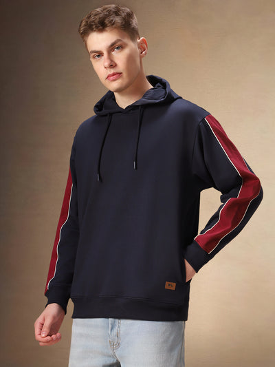 Men's Striped Sleeves Hooded Full Sleeves Hoodie