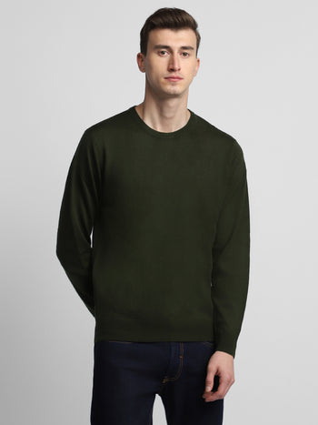 Men's Olive Solid Acrylic Pullover sweater