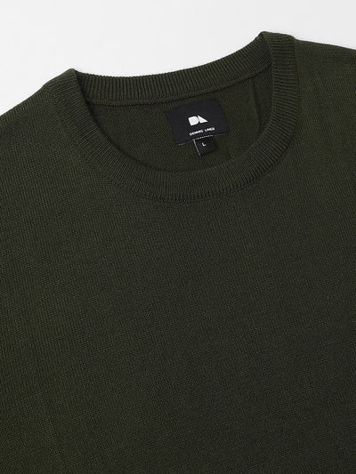 Men's Olive Solid Acrylic Pullover sweater