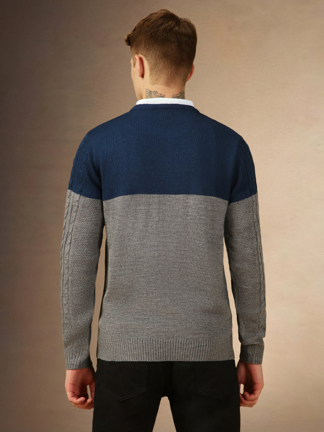 Men's Navy Crew Neck Full Sleeves Slim Fit Pullover Sweater