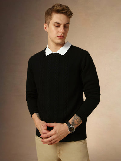 Men's Black Crew Neck Full Sleeves Slim Fit Pullover Sweater