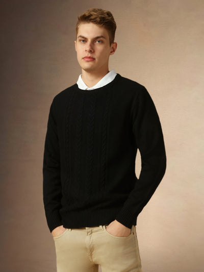 Men's Black Crew Neck Full Sleeves Slim Fit Pullover Sweater