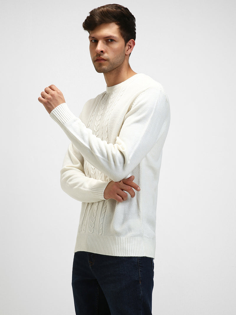 Men's Cable Knit Self Design Ribbed Acrylic Pullover Sweater