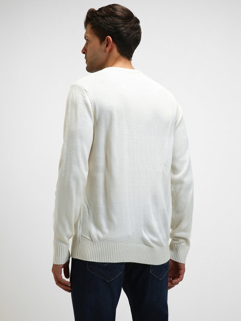 Men's Cable Knit Self Design Ribbed Acrylic Pullover Sweater