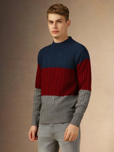 Men's Rust Crew Neck Full Sleeves Slim Fit Pullover Sweater