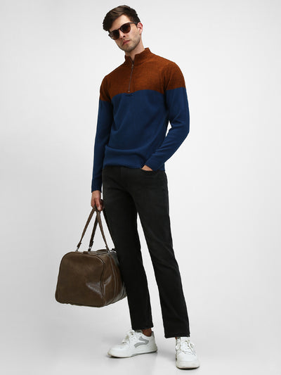 Men's Mock Regular Fit Colourblock Rust Sweater