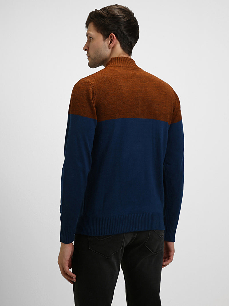 Men's Mock Regular Fit Colourblock Rust Sweater