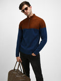 Men's Mock Regular Fit Colourblock Rust Sweater