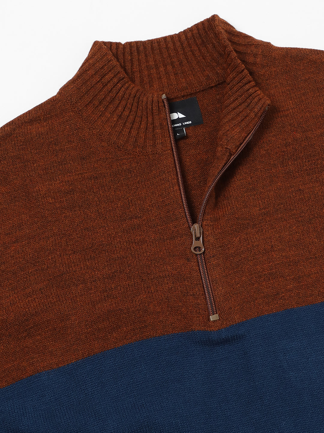 Men's Mock Regular Fit Colourblock Rust Sweater