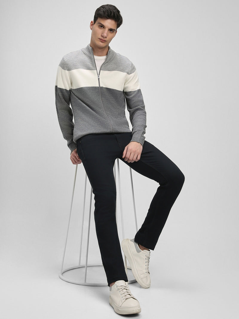 Men's Mock Regular Fit Solid Lt Grey Mel Sweater