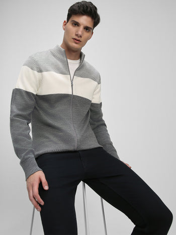 Men's Mock Regular Fit Solid Lt Grey Mel Sweater