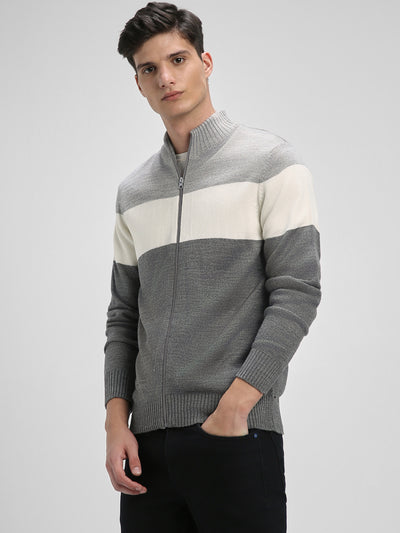 Men's Mock Regular Fit Solid Lt Grey Mel Sweater