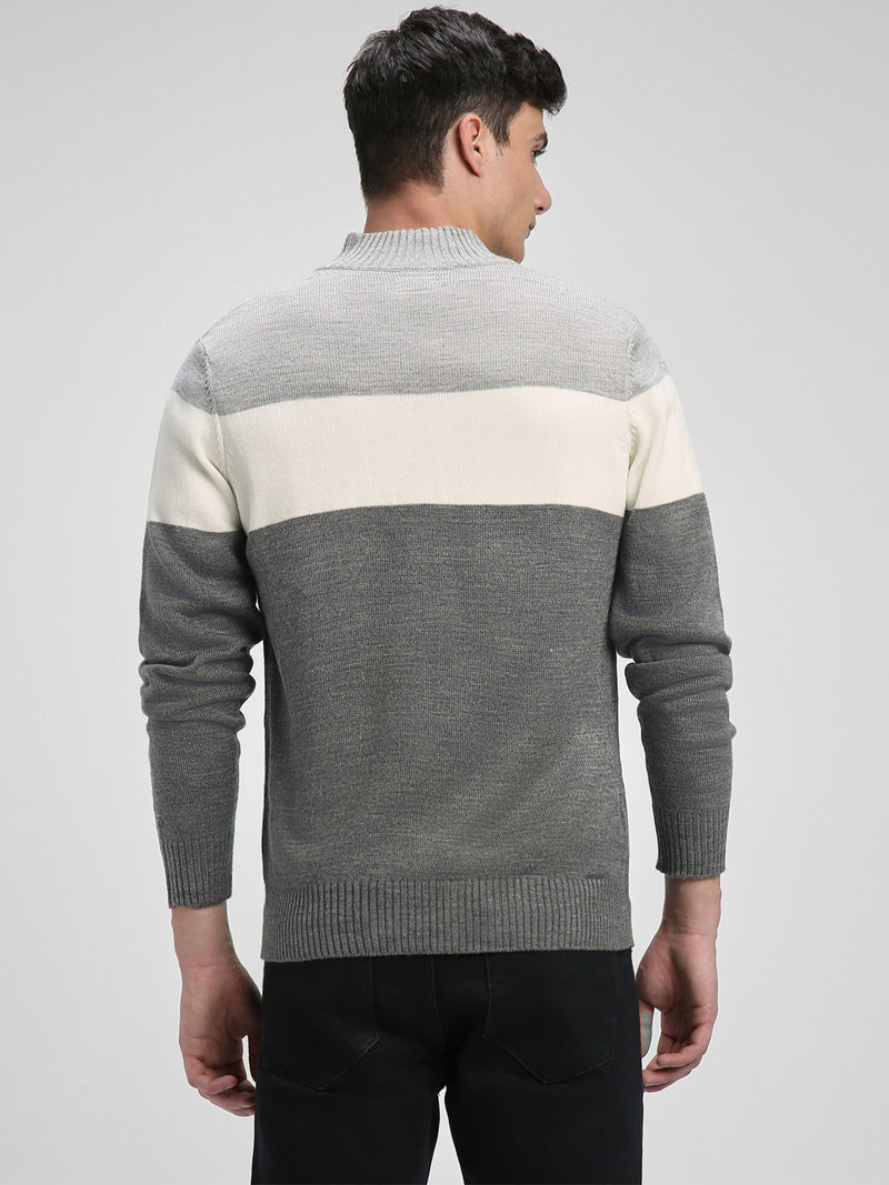 Men's Mock Regular Fit Solid Lt Grey Mel Sweater