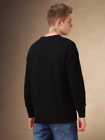 Men's Black solid Crew Neck Full Sleeves Sweater