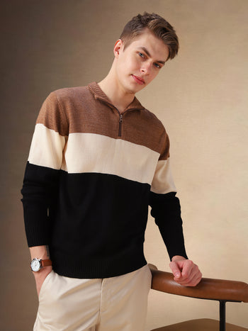 Men's Multi Color solid Mock Collar Full Sleeves Sweater