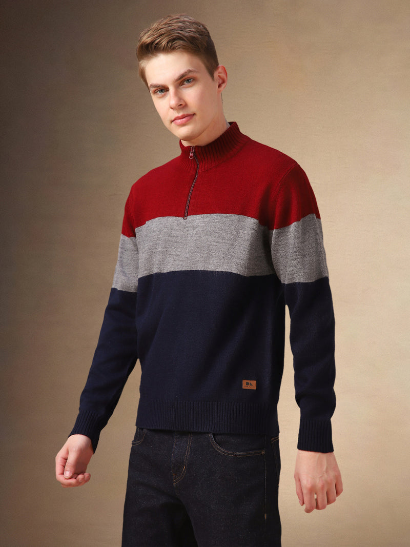 Men's Multi Color solid Mock Collar Full Sleeves Sweater