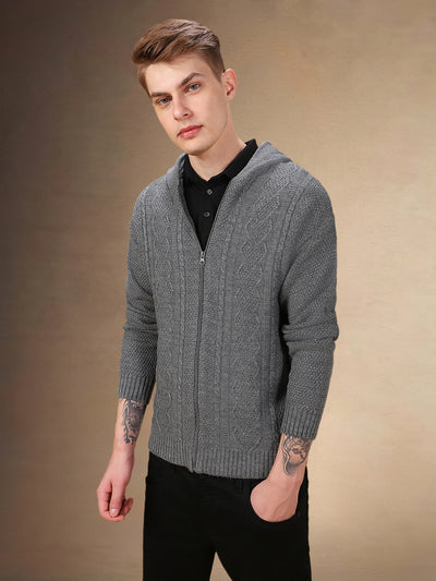 Men's Solid Hooded Full Sleeves Regular Fit Cardigan Sweater