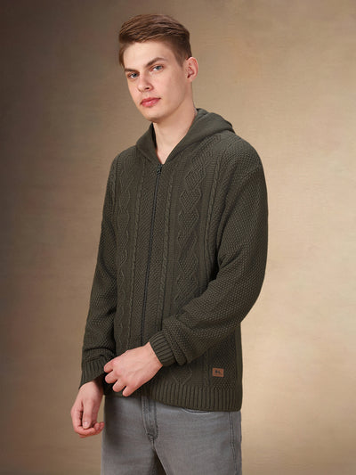 Men's Solid Hooded Full Sleeves Regular Fit Cardigan Sweater