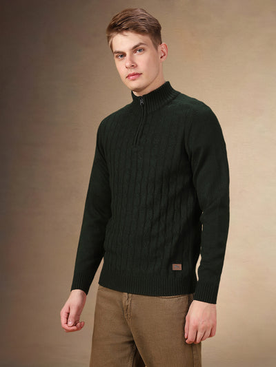 Men's Solid Mock Neck Full Sleeves Regular Fit Pullover Sweater