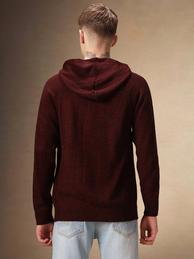 Men's Maroon Full Sleeves Hooded Pullover Sweater