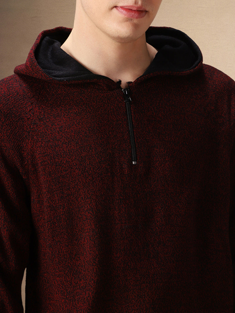 Men's Maroon Full Sleeves Hooded Pullover Sweater