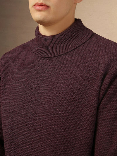 Men's Plum Turtle Neck Full Sleeves Slim Fit Pullover Sweater