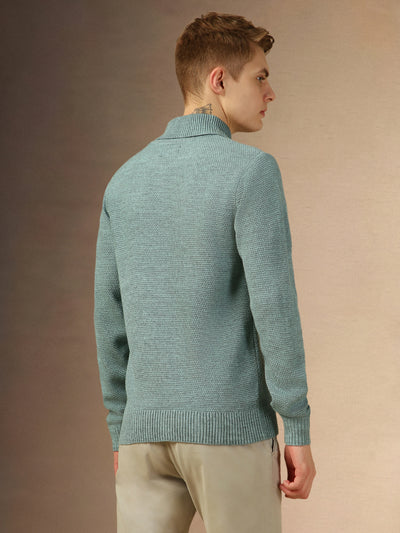 Men's Sage Green Turtle Neck Full Sleeves Slim Fit Pullover Sweater