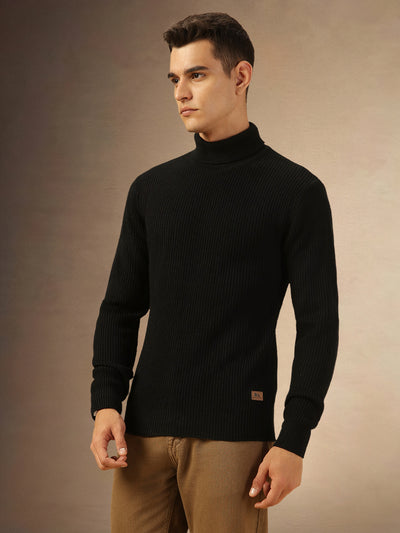 Mne's Black Turtle Neck Full Sleeves Sweater