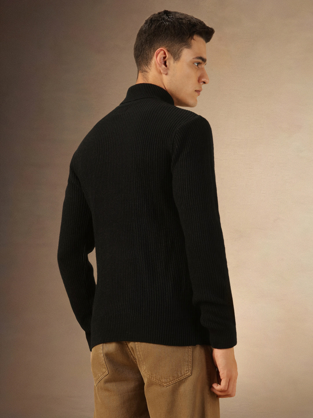 Mne's Black Turtle Neck Full Sleeves Sweater