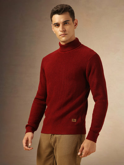 Mne's Maroon Turtle Neck Full Sleeves Sweater