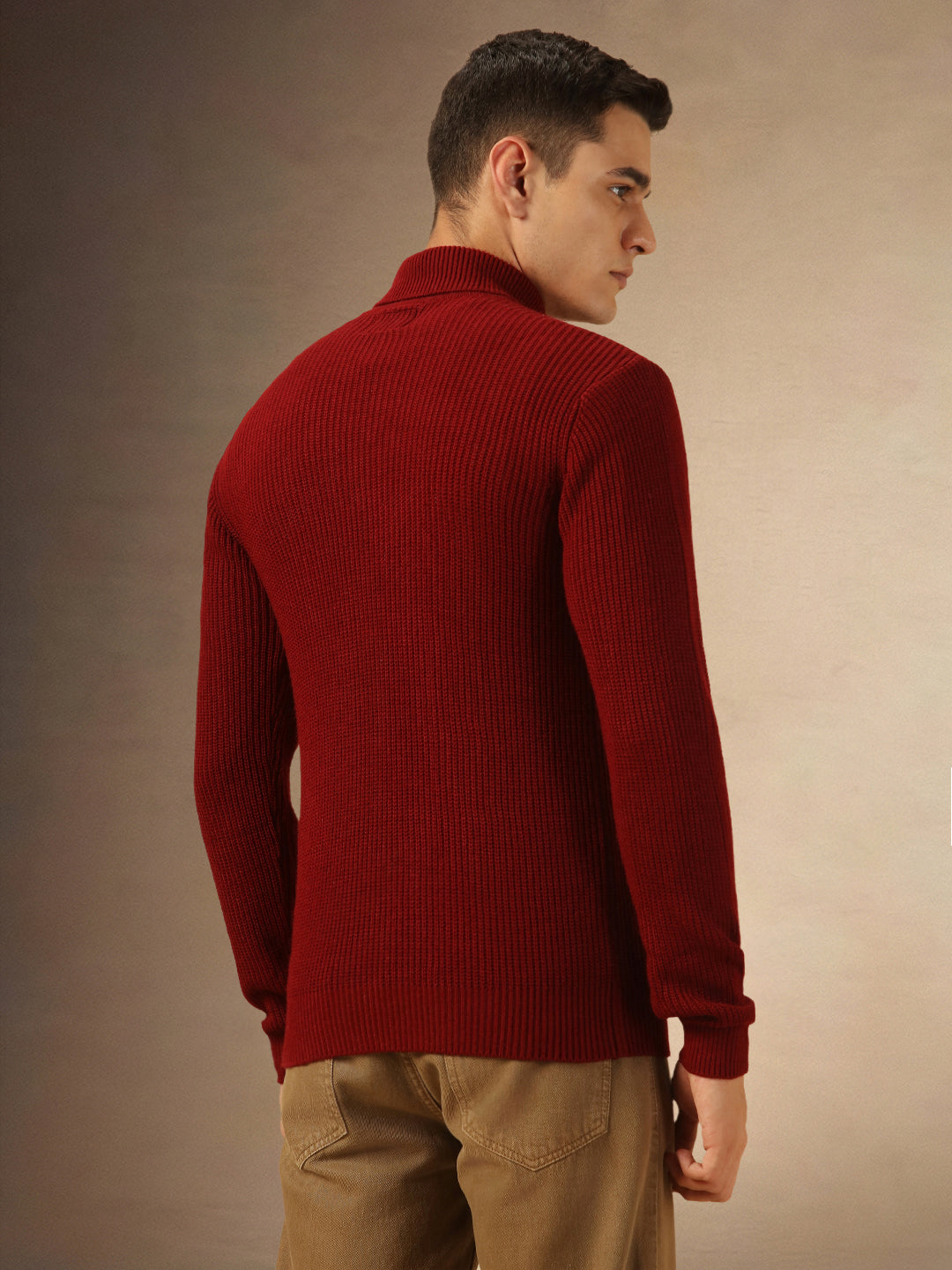 Mne's Maroon Turtle Neck Full Sleeves Sweater