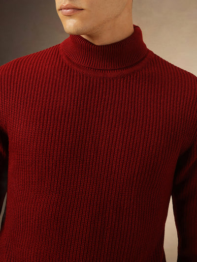 Mne's Maroon Turtle Neck Full Sleeves Sweater