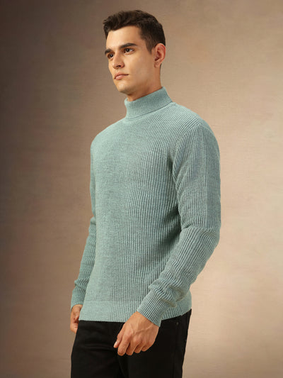 Mne's Sea Green Turtle Neck Full Sleeves Sweater