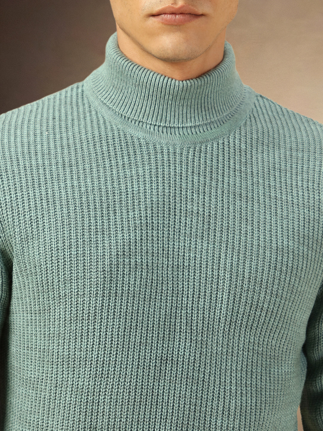 Mne's Sea Green Turtle Neck Full Sleeves Sweater