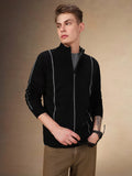 Men's Striped Stand Collar Full Sleeves Regular Fit Sweater