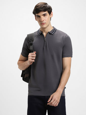 Men's Polo Regular Fit Solid Charcoal T-Shirt