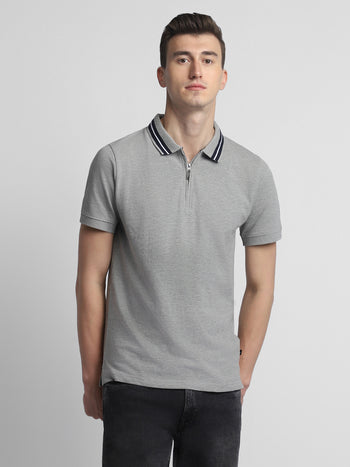 Men's Polo Regular Fit Solid Grey T-Shirt