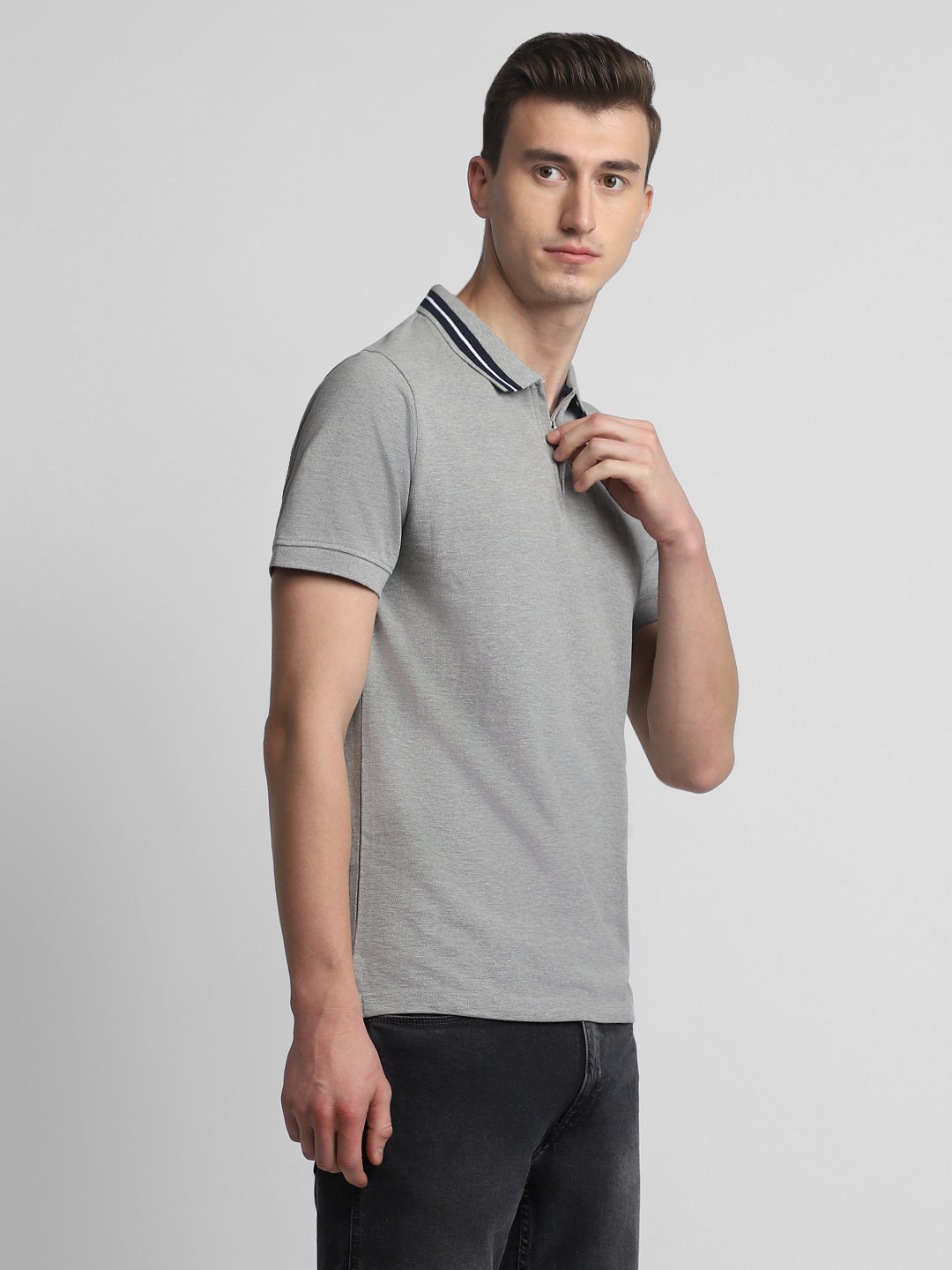 Dennis Lingo Men's Polo Regular Fit Solid Grey T-Shirt