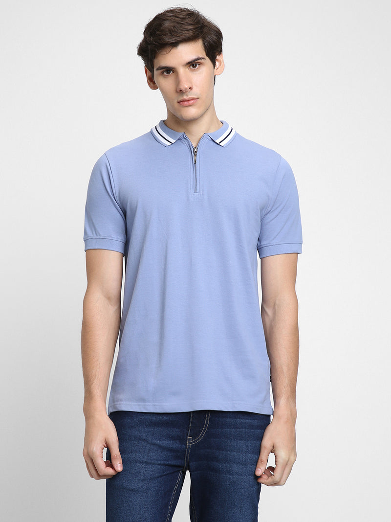 Dennis Lingo Men's Polo Regular Fit Solid Light Blue T-Shirt