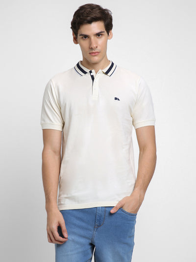 Men's Polo Regular Fit Solid Beige T-shirt