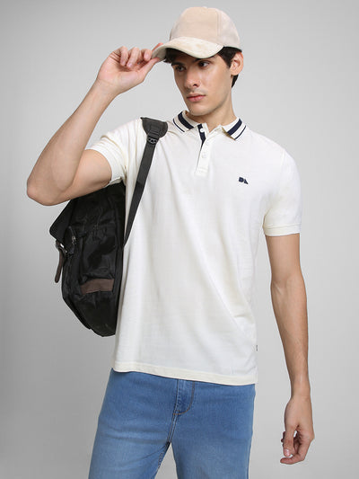 Men's Polo Regular Fit Solid Beige T-shirt