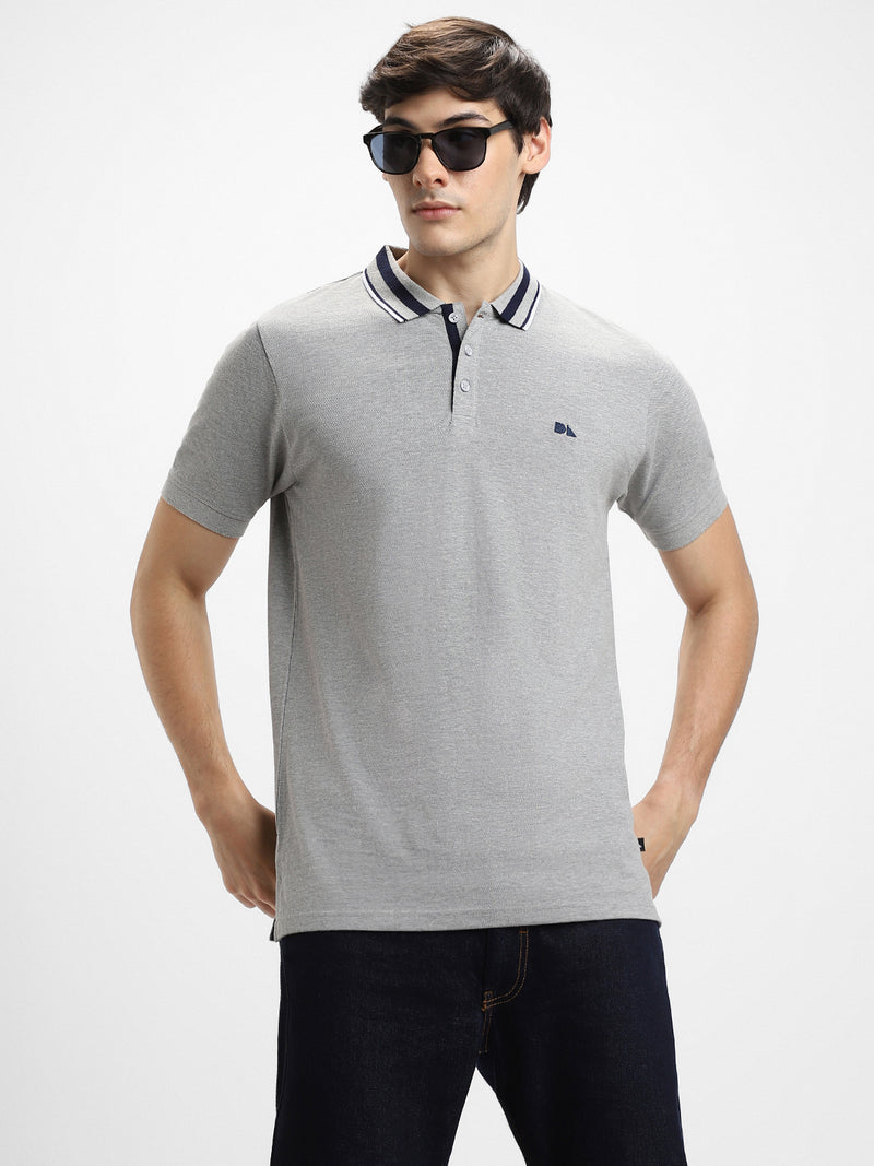 Men's Polo Regular Fit Solid Grey T-shirt