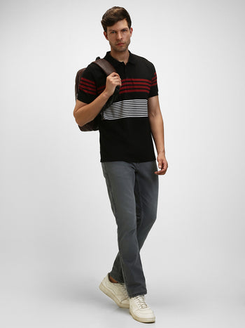 Men's Polo Regular Fit Y/D Stripes Black T-shirt