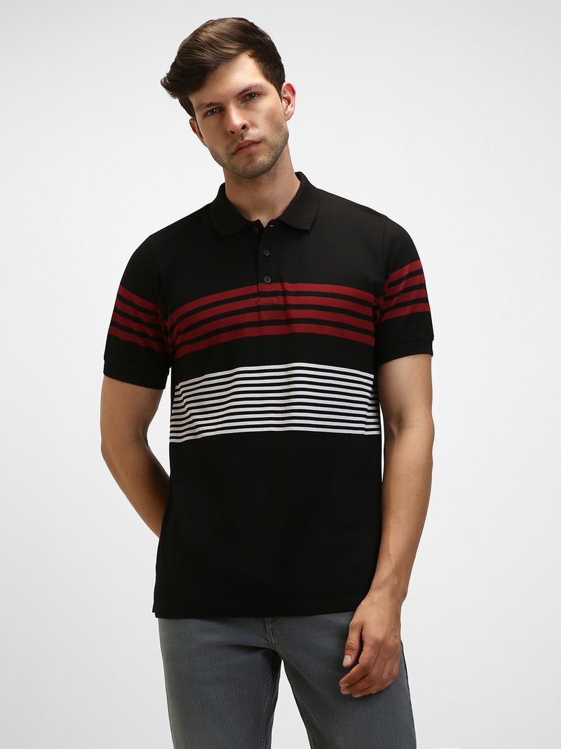 Men's Polo Regular Fit Y/D Stripes Black T-shirt