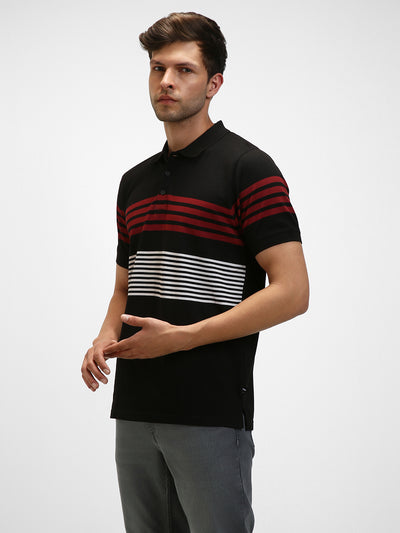 Men's Polo Regular Fit Y/D Stripes Black T-shirt