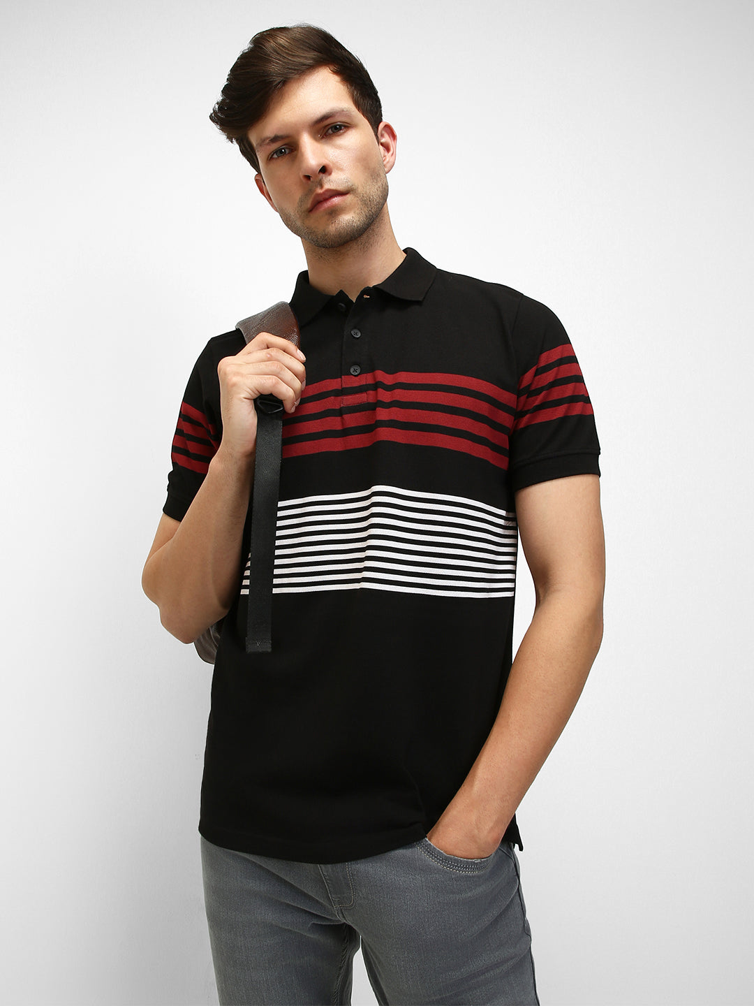 Men's Polo Regular Fit Y/D Stripes Black T-shirt