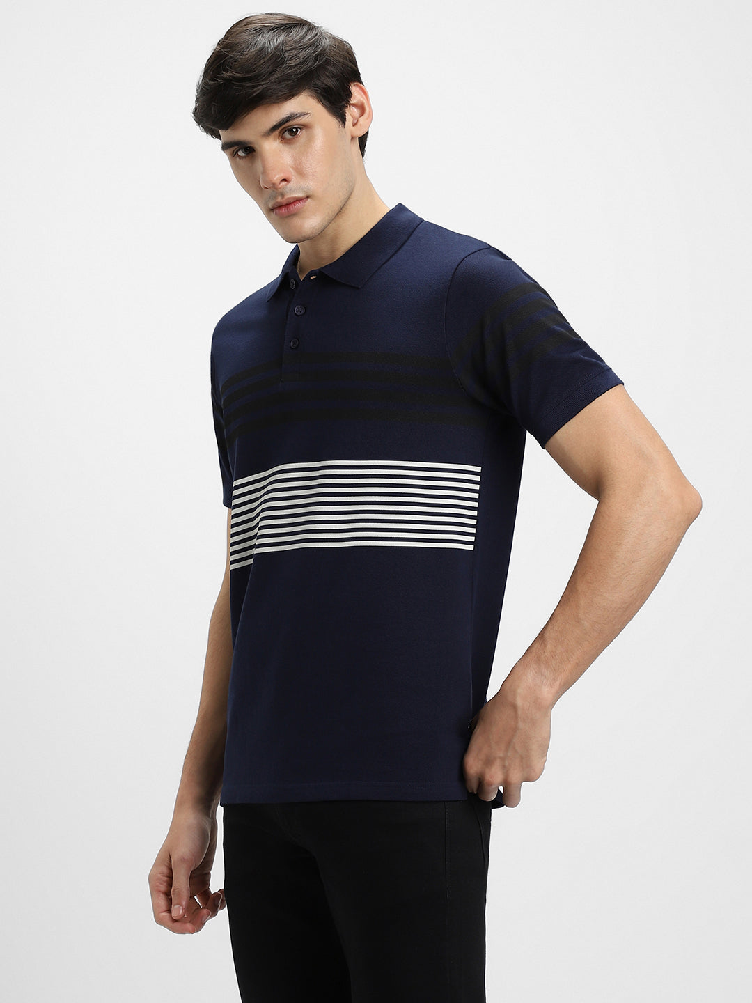 Dennis Lingo Men's Polo Regular Fit Y/D Stripes Navy T-Shirts